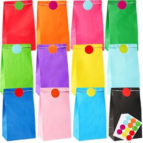Jucoan 120 Pack Solid Color Paper Party Favor Bags, 9 x 5 x 3 Inch Small Party Treat Bags Goodies Bag for Kids Birthday, Baby Shower, Christmas New Year Party, Easter, 12 Colors,120 Stickers