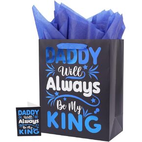 حقيبة هدايا Linelglobal لعيد الأب مع ورق تغليف للرجال مقاس 12.6 بوصة Dad is King