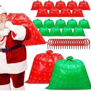Paterr 18 Pcs Large Christmas Gift Bags 36 Jumbo Christmas Gift Bags Giant Gift Bags for Huge Gifts Christmas Xl Plastic Gift Bags Red Green Drawstring Xmas Gift Bags with Ribbon Cords for Big Gifts