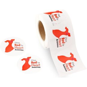 250 Wear Red for Heart Awareness Stickers- Red Dress Stickers for Adults & Kids - Red Ribbon Week Stickers - Red Ribbon Heart Disease Sticker - 1 Roll