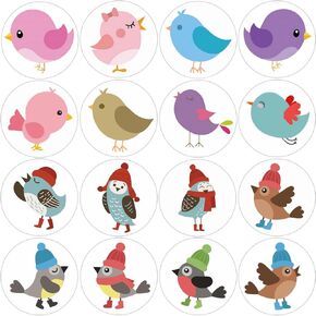 600 Pcs Bird Stickers for Kids Teachers 1.5 Inch 16 Styles Cute Bird Stickers for Kids Bird Theme Party Favors School Reward Giveaways