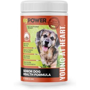 K9 Power Young at Heart Senior Dog Multivitamin 1 رطل - مكمل متقدم لكبار السن - يدعم الدماغ والقلب والرؤية وصحة المفاصل والتنقل