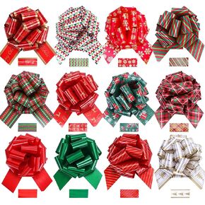 24Pcs Christmas Bows for Gift Wrapping Multicolor 5" Wide Pull Bows Wrapping Accessory for Holiday Décor Present Gift Bows