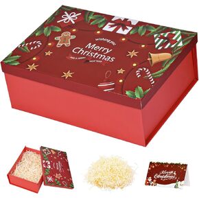 WLUSEAXI Christmas Gift boxes with lids,11.4×8.6×4.1 inches Christmas Eve Boxes for Gifts with Card &Shredded Paper Filler,Sturdy Gift Boxes for Christmas Presents New Year,Winter Holiday