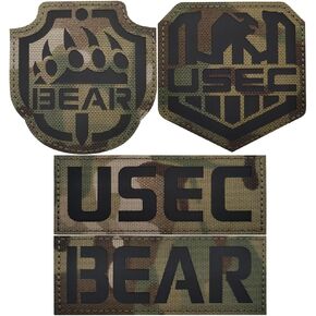 4PC New Russia Escape from Tarkov Bear USEC IR Reflective Patch Tactical Military Badges Decorative Appliques Hook and Loop Fastener Backing (Color-e)