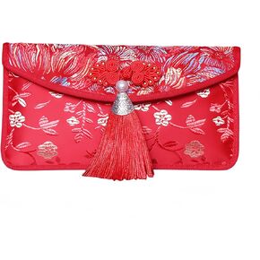 Silk Embroidery Red Envelopes, Chinese Red Pocket Envelopes Hongbao Coin Card Holder Purse Lucky Money Envelopes Clutch Bag For Spring Festival Birthday Wedding, 6.89 x 3.86