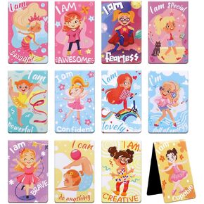 24 Pieces Inspirational Girls Magnetic Bookmarks for Kids, Assorted Cute Magnet Book Markers Kit, Magnetic Page Marker for Girls Book Lovers Students Gifts Reading Supplies(12 Styles,3.5x5.5cm)