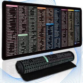 لوحة ماوس Excel Shortcut Keys - نسخة احترافية مطورة، حصيرة مكتب ممتدة، لوحة ماوس ألعاب لوحة المفاتيح، لوحة ماوس كبيرة جدًا غير قابلة للانزلاق مع حواف مخيطة، 31.5 بوصة × 11.8 بوصة (اختصارات 1، ممتدة جدًا جدًا)