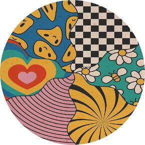 QUICQOD Retro Groovy Hippie Distorted Heart Daisy Checkered Mouse Pad,Non-Slip Rubber Base Mousepads for Home Office Dorm Desk Decor,Gifts for Teen Girls,8.7 x 8.7 Inches
