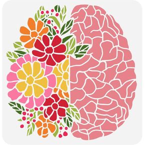 FINGERINSPIRE Brain Stencil 11.8x11.8 inch Flowers Stencil Plastic Flower Leaves Brain Pattern Stencil Reusable DIY Projects and Crafts Stencils for Painting on Scrapbooks Wood Wall Home Decor