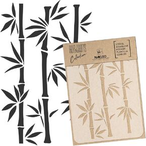NAKLEO Painting Stencil for Crafts A4 8.3" x 11.8", Bamboo Shoots Tropical Oriental Pattern, Reusable Plastic DIY & Scrapbooking Drawing Template, Decoupage Art Home Decor, Wall Wood Fabric Furniture