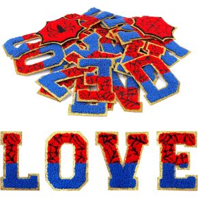 28pcs Iron on Patches, Chenille Letters Adhesive Spiderweb Sew on Patches A-Z Alphabet Embroidered Patches Repair Letter Applique for Clothes Jacket Jeans Sweaters Hats Shoes