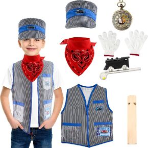 8 Pcs Kids Train Conductor Costume Set Train Engineer Outfit Conductor Cap Train Conductor Dress Up Kit for Kids Halloween Role Play Career Day Pretend Party Cosplay