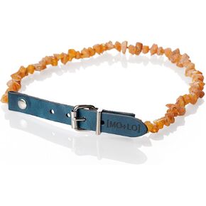 Natural Raw Baltic Amber Collar - for Dogs and Cats - Nautical Blue - 100% Authentic, (ML / 16"-18")