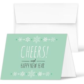 2025 Cheers Happy New Year Greeting Cards – Lovely Mint Green Christmas, New Year's, Holiday Greetings, Invitations, Thank You's, Gifts and Presents – Envelopes Included | 10 per Pack | 4.25 x 5.5