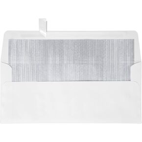 LUXPaper #10 Foil Lined Business Envelopes | Peel & Press | 4 1/8" x 9 1/2" | White w/Silver LUX Lining | 60lb. Text | 50 Qty