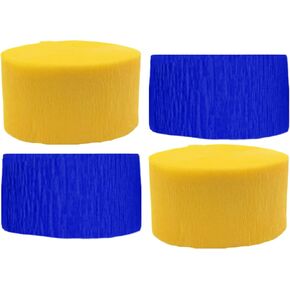 Blue and Gold Yellow Crepe Paper Streamers, 4 Rolls Total, Made in USA