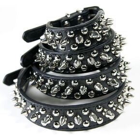 Spiked Dog Collar / Cat Collar, Studded Vegan Leather Pet Collar for Dogs and Cats, Black (XXS Neck Size (6" - 8"))