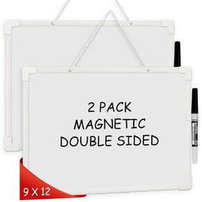 Dry Erase Board 9 x 12 Small White Board Magnetic White Board Dry Erase with Marker, 2 Pack Double Sided Small White Board Dry Erase, Dry Erase Board for Kids, Mini White Board Small