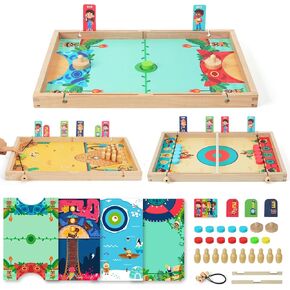 QZMTOY Large Fast Sling Puck Game Air Hocky Table Game Bowling Games -10 in 1 Family Games for Boys Girls,Teens,Adults,Wooden Hockey Board Game for 3+ Years Old Kids