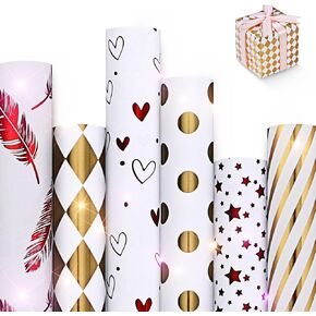 Visivessel 6 Pcs Gift Wrapping Paper Roll Mini Rolls for Wedding Birthday Christmas Valentine's Day, 17 inch x 120 inch Per Roll（Suitable for Small Size Gifts）
