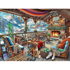 Ski Cabin Jigsaw Puzzle 550 Piece by Vermont Christmas Company - Large Pieces - Fully Interlocking & Randomly Shaped Pieces - 24" x 18"