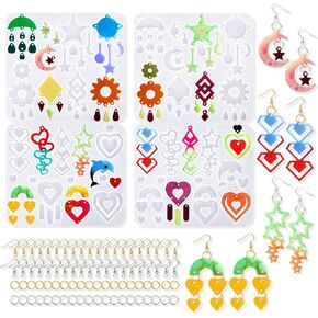 Earring Resin Molds with Hole, 4 PCS Multi Layer Resin Earrings Molds with 40 Earring Hooks, Silicone Jewelry Casting Molds for Epoxy Resin for DIY Pendant Keychain Earring Making
