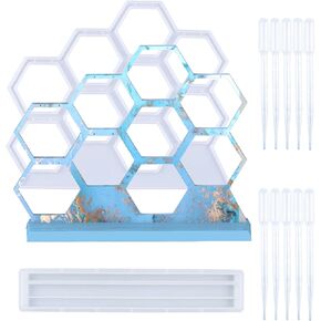 Woohome Jewelry Resin Shelf Mould, Hexagon Earring Display Rack Silicone Moulds Display Stand Mould for Earring, Necklace, Ring, DIY Craft Mould for Resin Casting