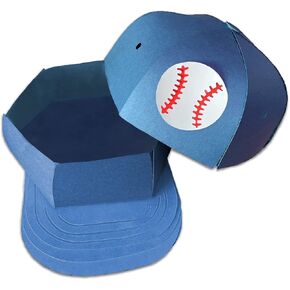 Baseball Cap Gift Box Cardstock Pieces (2 Sets) - Red Baseball Hat Treat Box Pieces, DIY Craft Kit Gift Idea, 6"x7.5"x4", Assembly Required