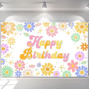 Avezano Groovy Daisy Birthday Banner Daisy Flower Birthday Party Decorations Retro Hippies Flower Happy Birthday Backdrop for Girl 70.8 x 43.3 Inch