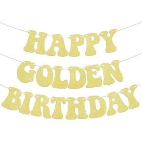 Happy Golden Birthday Banner - It's My Golden Birthday Bunting Sign, Funny Birthday Party Decorations, Stay Golden Banner, Champagne Birthday Party Decorations Gold Glitter