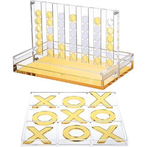 Set of 2 Acrylic Tic Tac Toe and 4 in a Row Game Classic Board Outdoor Games for Adults and Family Table Games Strategy Board Games for Living Room Table Guest Room Decor(Black and White)