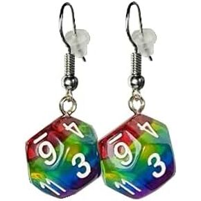 Rainbow Pride Translucent Dice Earrings - d20, d12, d10, d8, d6, d4, d00
