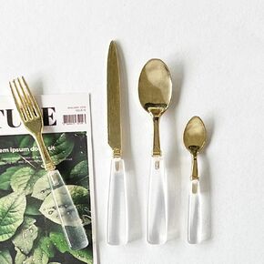 Miniature Cultey Fork and Spoon of 4 Set, Mini Forks Miniature Spoon, Dollhouse Kitchen 1:6 Cultey Accessories, Dollhouse Scale Miniature Kitchen Craft Supplies (Dark Blue & Silver)
