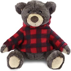 دب بني من القطيفة من دوليبو مع هوديي منقوش باللون الأحمر - دب بني للحياة البرية ناعم وقابل للاحتضان، دب بني حديقة الحيوانات رائعتين في وقت اللعب، هدية لطيفة للاحتضان للأطفال والكبار in Kuwait