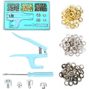 Ryanwujiji Grommet Eyelet Pliers Tool Kit, Grommet Eyelets Kit with Snaps Pliers and Storage Box for Fabric, Tarps, Curtains, Fabric Leather Hole Eyelets and Grommets Punch Pliers Grommets