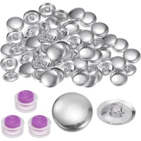 HARFINGTON 30 Sets Self Cover Button Kit 24L 0.6" 15mm with Wire Backs Aluminum Buttons to Cover Fabric Button Maker Covered Buttons Kit with Tools for DIY Cloth Home Decor Sewing