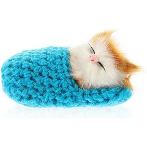 Ciieeo Sleeping Cats in Slippers Cats Doll Toy Mini Kitten in Shoe with Meows Sounds Sleeping Kitten Toy Decors for Home Table Car Decor Kids (Blue)