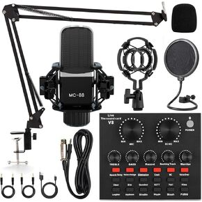 Podcast Equipment Bundle, All-in-One Audio Interface with Studio Condenser Microphone Perfect for Podcasting, Recording, Singing, Streaming and Gaming, PC, Smartphone, YouTube, TikTok