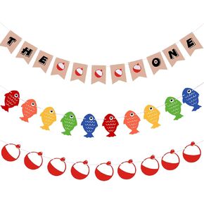 Laumoi 3 Pieces Fishing Birthday Banner Gone Fishing Party Decorations Fishing Decor First Birthday Banner for Fishing Birthday Decoration