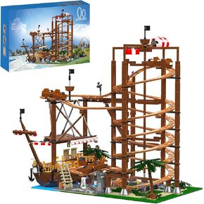 Sosuy 2174+ Pieces Roller Coaster Building Blocks Set - Electrical Funfair Pirate Ship Track Amusement Park Construction Blocks Toys Model with Motors - Birthday Gift Idea for Boys and Adults