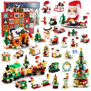 Advent Calendar 2024 Christmas Building Set, 24 Days Christmas Countdown Building Blocks - 24 + 4 Models with Santa Claus House Train Tree - Xmas Gift Toys for Kids Boys Girls Adults Teens
