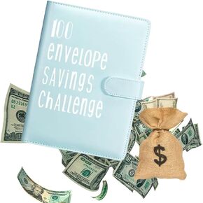100 envelopes money saving challenge Flownwing Money Saving Challenge Book with money saving binder and monthly budget planner the best for finance planner live!! (Blue)