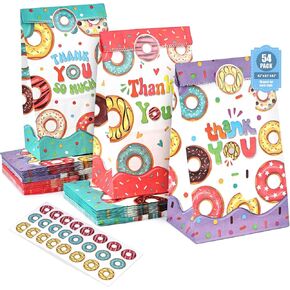 VGOODALL 24PCS Donut Party Favor Bags, Paper Gift Bags Goodie Bags with Stickers Candy Bags for Kids Birthday Party