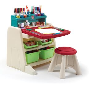 Step2 Flip & Doodle Easel Desk With Stool for Kids, 2 in 1 Activity Table, Art Easel for Toddlers, Ages 2+ Years Old, Easy Assembly