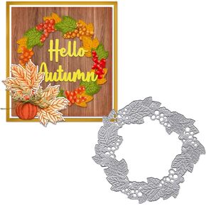 Fall Wreath Metal Cutting Dies for Card Making, Thanksgiving Autumn Wreath Die Cuts Carbon Steel Embossing Stencil Template Cutting Tools for DIY Scrapbooking Paper Card Photo Album Craft Supplies