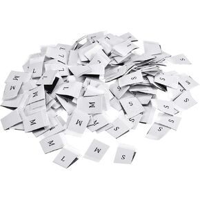 MECCANIXITY Clothing Sewing Size Label, S/M/L Embroidered Label White for Clothes Garment, Pack of 150