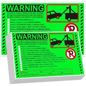 100 Pack Parking Violation Stickers Notice Parking Tickets No Parking Stickers - 5 x 8 Inch Bad Parking Stickers Tow Warning You are Illegally Parked Multi Reasons for Car Window (Green)