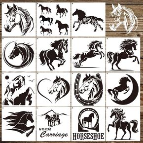 AFRITEE Horse Stencil for Crafts Reusable - 15 Pcs Farmhouse Stencils for Painting on Wood, Cool Western Horses Paintings Template for DIY Wall Canvas Fabric Creative Decorations Home Decor Gifts