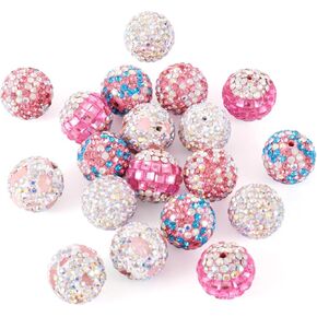 20Pcs 16mm Rhinestone Clay Beads Pave Disco Ball Beads Polymer Clay Round Spacer Beads 5 Styles for Necklace Bracelet Earring Jewelry Making Party Decoration